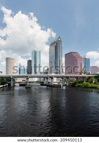 Florida skyline at Tampa taken from Platt Street Bridge in summer during the day