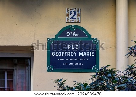 rue geoffroy marie 9th , Paris street plate