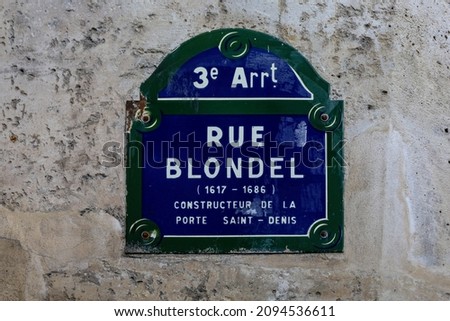 rue blondel 3rd , Paris street name plate