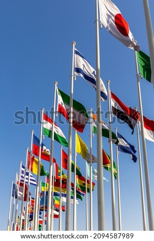 Many National Flags waving on the wind in Dubai:
France,Gabon,Gambia,Georgia,Germany,Ghana,Greece,Grenada,Guinea,Guyana,Haiti,Honduras,Hungary,India,Iran,Iraq,Ireland,Japan, Israel.
