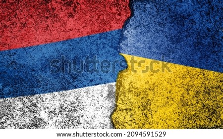 Ukraine and Russia in world war crisis conflict concept, Flags of Ukraine and Russia Flag on concrete Grunge Wall Background Royalty-Free Stock Photo #2094591529