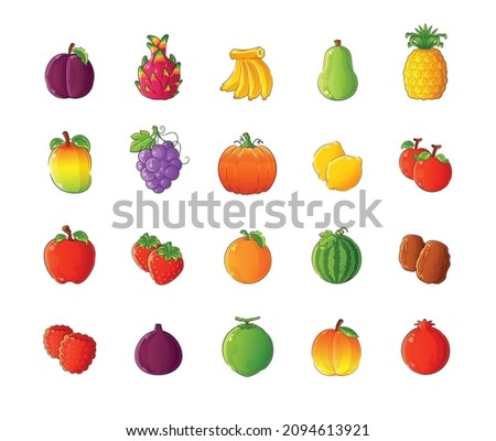 all colorful fresh fruits set collection
