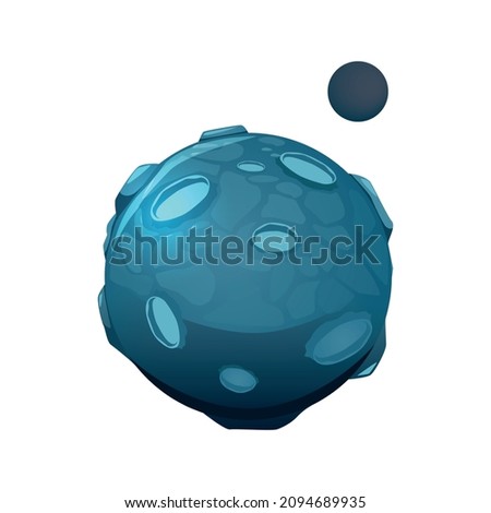 Planets asteroids cartoon composition with isolated image of planet with satellite vector illustration