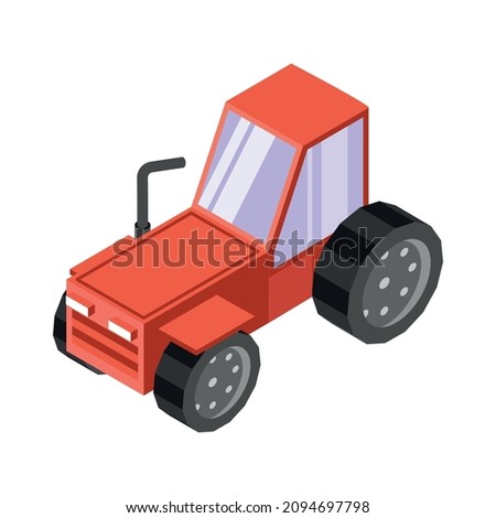 Countryside isometric composition with isolated image of red agrimotor on blank background vector illustration