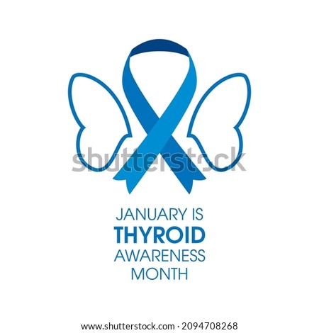 January is Thyroid Awareness Month vector. Blue awareness ribbon with abstract butterfly wings vector. Thyroid disease icon vector isolated on a white background