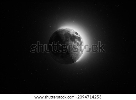 Black and White Half Moon with stars