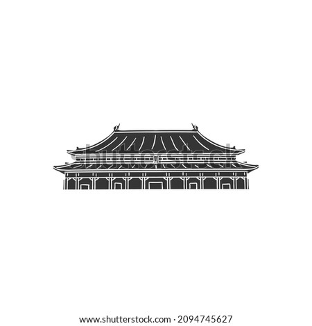 Forbidden City China Icon Silhouette Illustration. Ancient Palace Temple Vector Graphic Pictogram Symbol Clip Art. Doodle Sketch Black Sign.