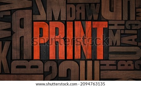 Retro letterpress wood type printing blocks - Print Royalty-Free Stock Photo #2094763135
