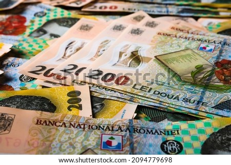 Stack of LEI Romanian money. RON Leu Money European Currency Royalty-Free Stock Photo #2094779698