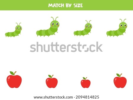 Match caterpillars and apples by size. Educational logical game for kids.