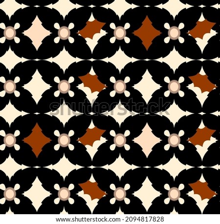 Abstract Hand Drawing Geometric Tile Ceramic Flowers and Leaves Seamless Vector Pattern Isolated Background 