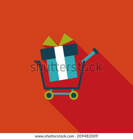 shopping cart flat icon with long shadow
