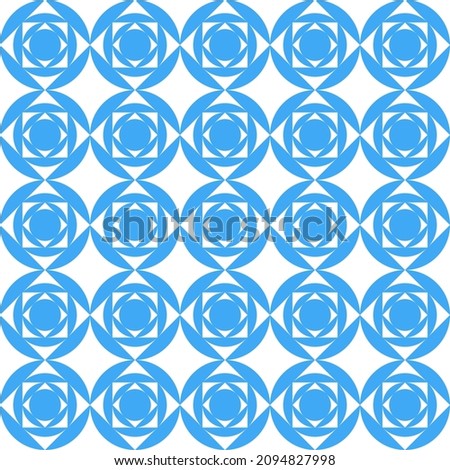 Mid century modern style seamless vector pattern with geometric floral shapes colored in blue. Retro geometrical pattern sixties style