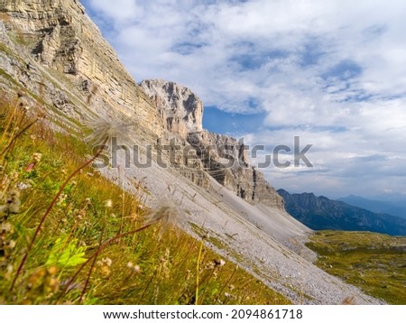 View towards Pietra Grande. The Brenta Dolomites, UNESCO World Heritage Site. Italy, Trentino, Val Rendena