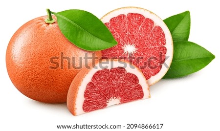 Grapefruit with slice on white background. Grapefruit isolate. Full depth of field. With clipping path.