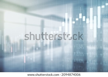 Double exposure of abstract creative financial chart hologram on empty modern office background, research and strategy concept Royalty-Free Stock Photo #2094874006