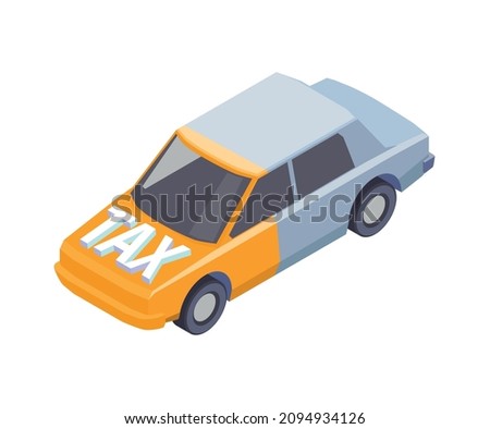 Taxes accounting isometric composition with isolated image of half colored car with text vector illustration