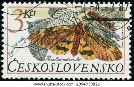 POLTAVA, UKRAINE - Desember 22, 2021. Vintage stamp printed in Czechoslovakia circa 1987 shows Arctia matronula Royalty-Free Stock Photo #2094938821