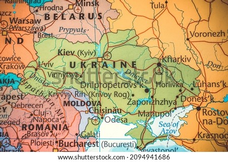 Ukraine on political map of Europe Royalty-Free Stock Photo #2094941686
