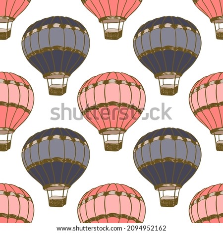 Colorful hot air balloons  illustration vector seamless patter. Retro transportation airship vehicles. Summer sport objects. Hot air balloons freedom symbols. Sky trip objects.