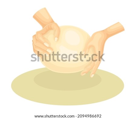 Human hands kneading dough for cookies, bread or pizza vector illustration
