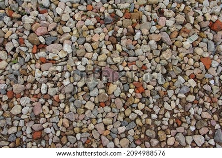 A lot small colored dry bebbles on stone beach background texture