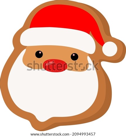 Festive cookies for Christmas with gingerbread Santa Claus. Delicious cookies decorated with icing. Happy New Year decoration. Celebrating New Year and Christmas. Vector illustration in a flat style