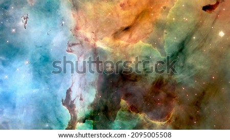 Night sky with clouds stars nebula background. Planet and galaxy in a free space. Elements of this image furnished by NASA.