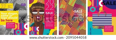 Sale. Shopping. Abstract. Vector illustration of fashion, clothes, black woman, art, discount and promotion. Background for poster, banner and flyer	
