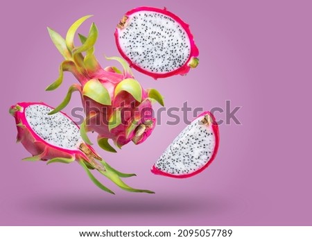 Delicious Dragon fruit banner, Fresh Pitahaya or Dragon fruit on purple background With clipping path.