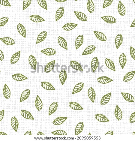 Vector scattered basil leaf pattern with white canvas background. Suitable for health and beauty products design, textile and wallpaper. Royalty-Free Stock Photo #2095059553