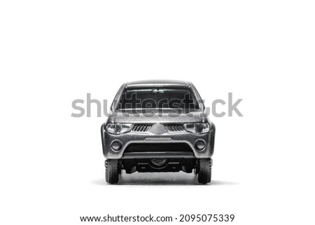 Black Pickup truck Toy  Car on White Background, black  model car isolated 