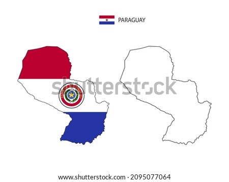 Paraguay map city vector divided by outline simplicity style. Have 2 versions, black thin line version and color of country flag version. Both map were on the white background. Royalty-Free Stock Photo #2095077064