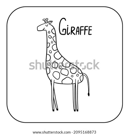 Animal English alphabet. Coloring page with animal. Letter G - Giraffe.