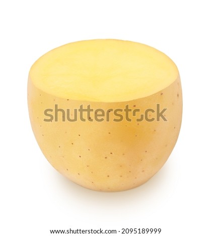 Half of fresh whole potato isolated on a white background. Clip art image for package design.