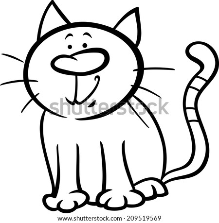Black and White Cartoon Vector Illustration of Funny Cat Pet Character for Coloring Book