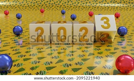 dices symbolising the change to the year 2023 at new years eve 3D-Illustration