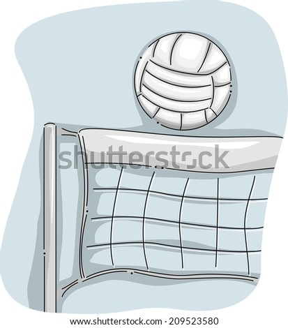 Illustration Featuring a Volleyball Perched on a Net