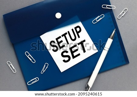 SETUP SET. clipboard with white blank sheet of paper on gray isolated background space, template for text