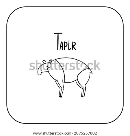 Animal English alphabet. Coloring page with animal. Letter T - Tapir.