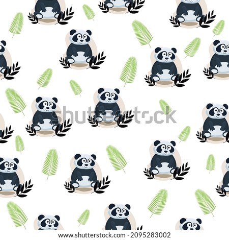 seamless pattern cute panda with leaves