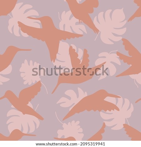 Hand drawn hummingbirds and leaves silhouette seamless pattern. Perfect for T-shirt, textile and print. Doodle vector illustration for decor and design.

