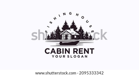 fishing home logo, cabin house rent logo