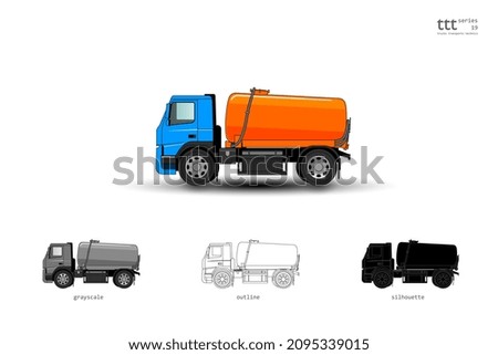 Insulated colored truck. A vacuum truck for pneumatically suck liquids, sludges, slurries and transport of liquid material. Royalty-Free Stock Photo #2095339015