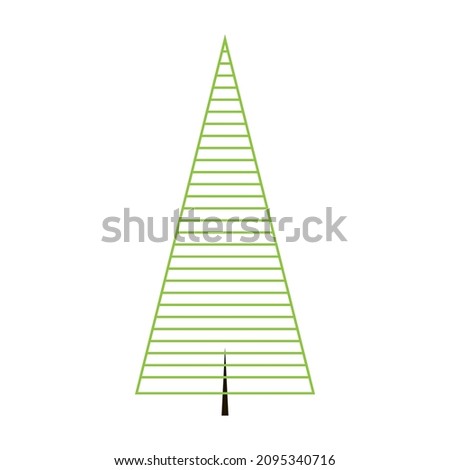 Graphic simple contour Christmas tree silhouette with horizontal stripes. Coniferous wood imitation. Crown shape - regular cone. Evergreen needles. Like other conifers, Xmas tree - eternal life symbol