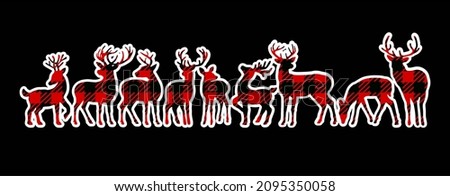 Buck deer stag reindeer border silhouette stencil design.Sticker.T shirt print.Buffalo Black Red Gingham Lumberjack Quilt Tartan Checkered Plaid Pattern background texture. Christmas decor.Banner. DIY