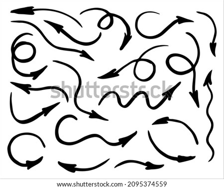 Abstract arrows doodles collection hand drawn, black and white vector illustration