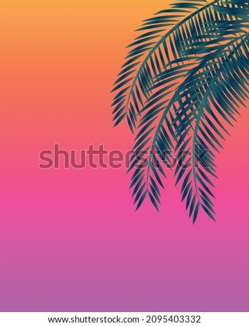 Palm branch on colorful background, bright background with palm tree