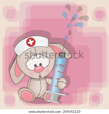 Rabbit nurse with a syringe in his hand 