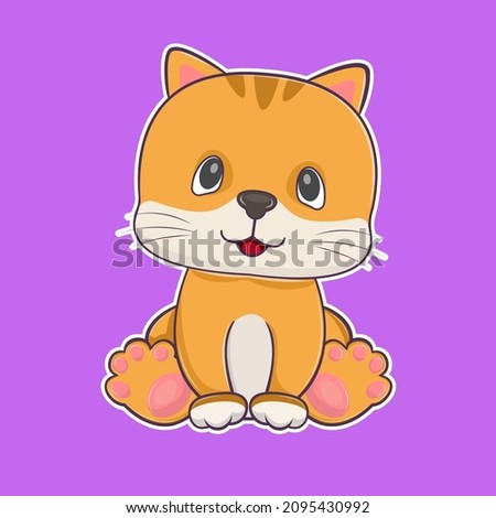 Cute fun cartoon baby Cat is sitting. Funny animal emotions. Modern animals flat style. Graphic element for kids, greeting card, cover, poster and t-shirt. Vector illustration.
